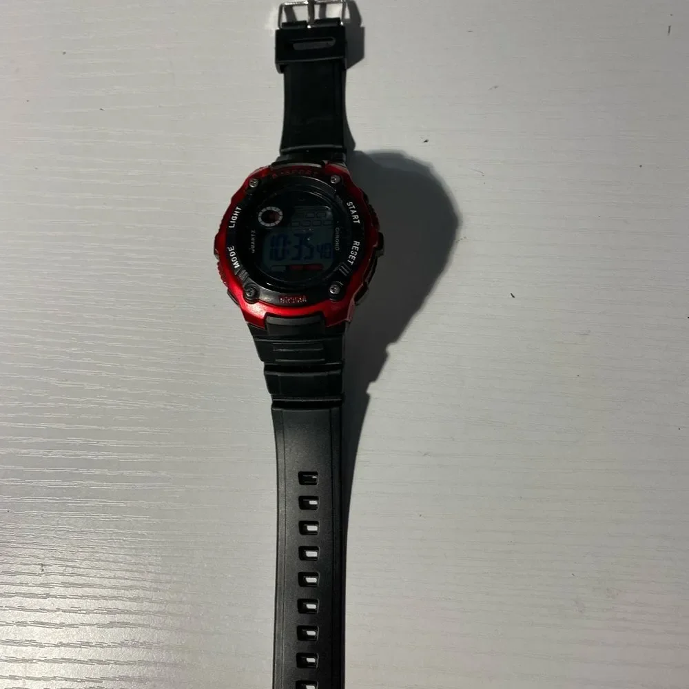 S-SPORT Digital Watch WR30M Black Red Stopwatch/Alarm
